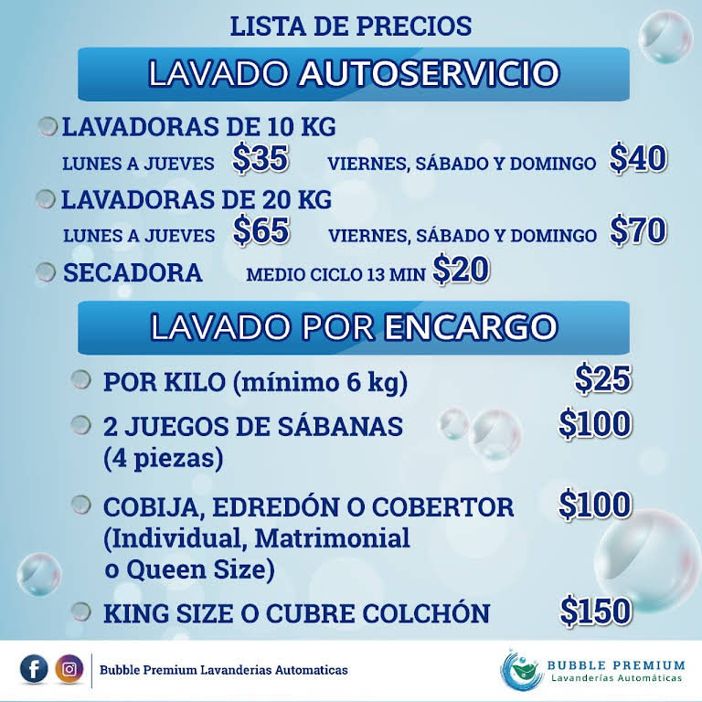 Bubble Premium Lavanderias Automaticas LAVANDERIA DE AUTOSERVICIO, LAVADO POR Y SERVICIO A DOMICILIO EN CIUDAD DE