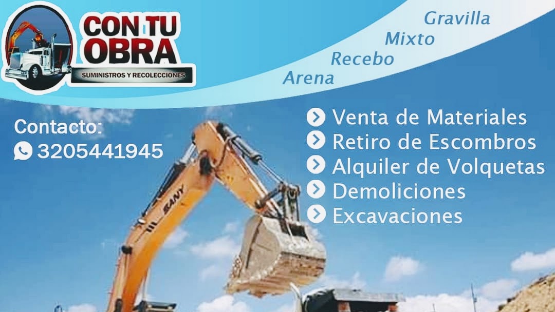 Folleto Nuestra compañía En el piso Con tu obra venta de arena , recebo y mixto - Proveedor De Materiales Para  La Construcción en Bogotá