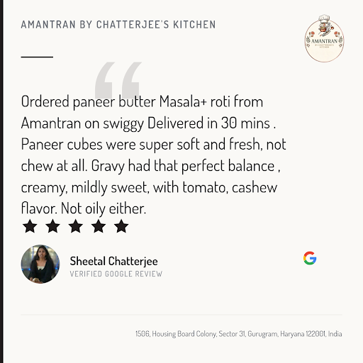Sheetal Chatterjee's delightful experience at Amantran by Chatterjee's Kitchen in Gurugram! She l… post image