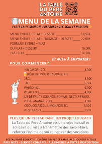 Menu La Table du Père Antoine Page 1