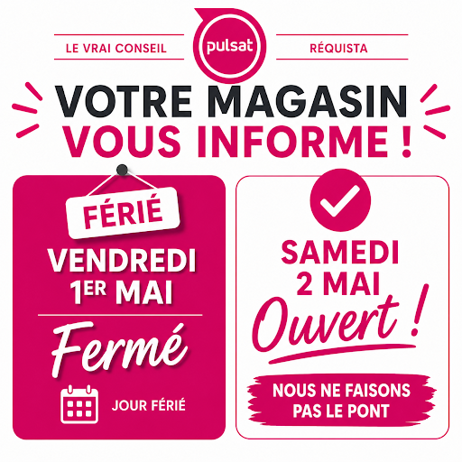 📢 Information 1er mai !

À l’occasion du jour férié du 1er mai, votre magasin sera exceptionnellement fermé ce vendredi.

👉 Bonne nouvelle : nous serons bien ouverts le samedi 2 mai pour vous accueillir !