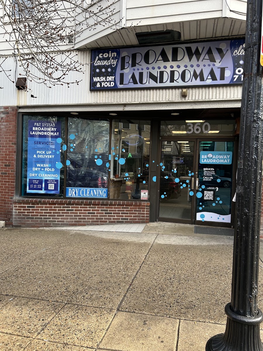 P&T SYSTAS Broadway Laundromat facility with washing machines in Boston