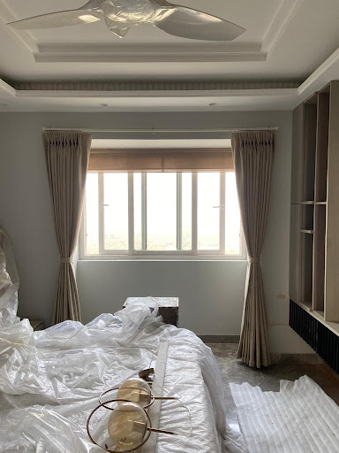 Living room curtains with Sher dedecor fabric price 350 sqft
