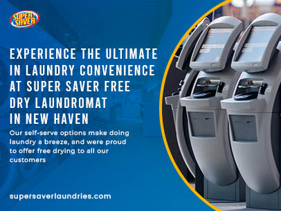 Super Saver Free Dry Laundromat storefront and entrance in New Haven