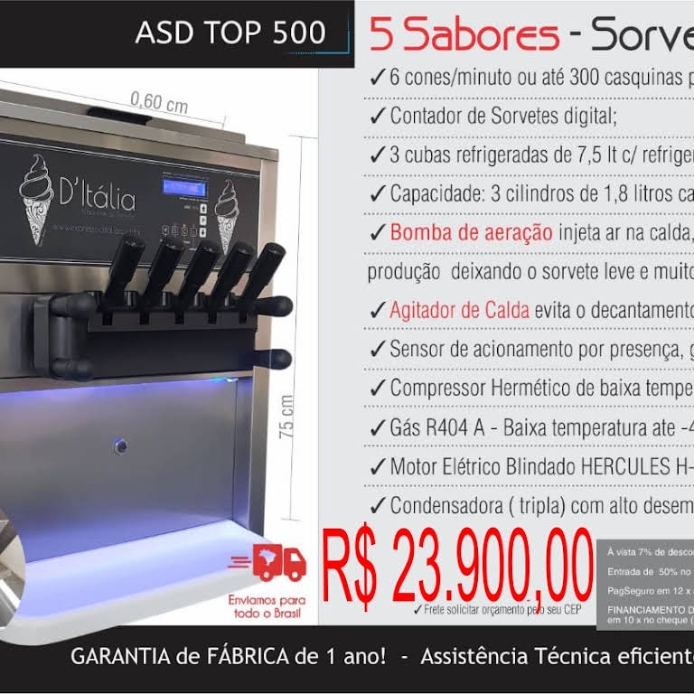 Máquina de Sorvete Expresso 3 Sabores Inox Conservação Noturna - Nagano