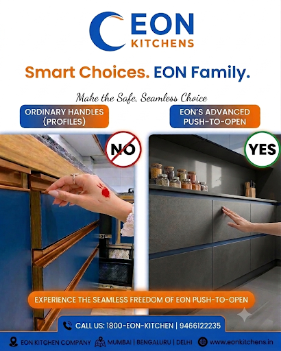 Say Goodbye to Sharp Profile Handles! Upgrade to Safe & Seamless Push-to-Open Modular Kitchens in… post image