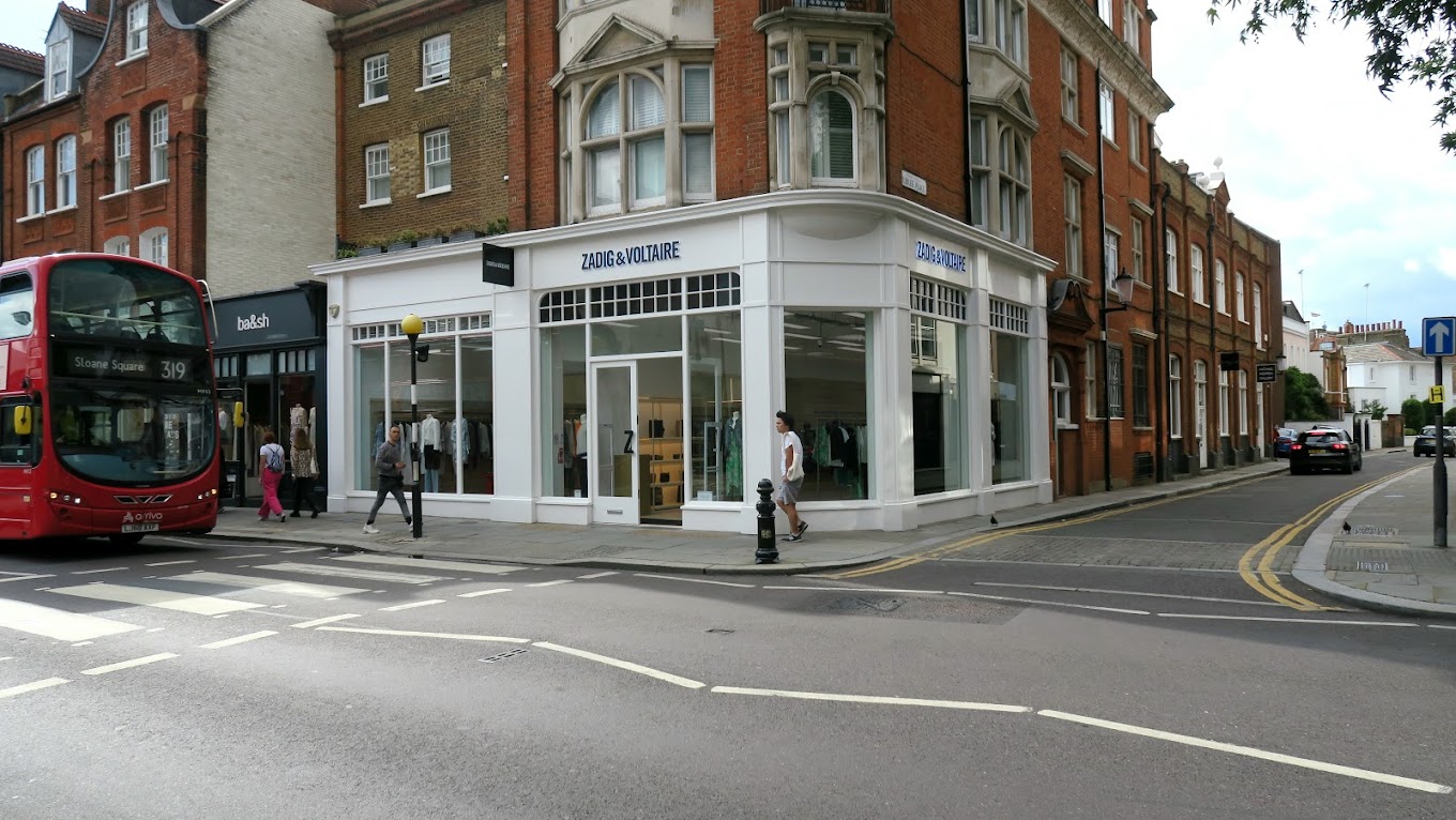 King's Road in Chelsea is known for its fashion and boutique stores. There are many clothing shops along the street from The Kooples, All Saints, Cos, Joseph, LK Bennett and more.