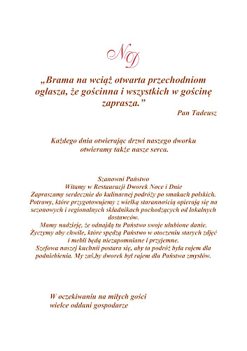 Restauracja Dworek Noce i Dnie - Restauracja