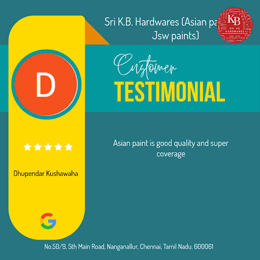 "Dhupendar Kushawaha raves about his exceptional experience at Sri K.B. Hardwares (Asian paint an…