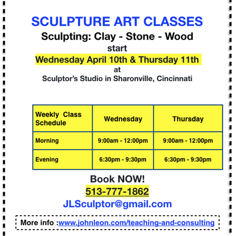 Sculpture Classes in Clay, Stone and Wood Coming