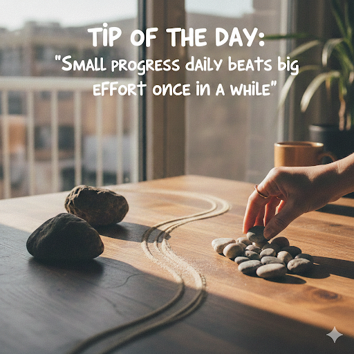 Tip of the Day: Small progress daily beats big effort once in a while post image