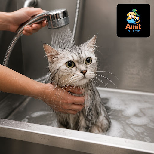 Pamper your feline friend with gentle, professional cat grooming and bathing at Amit Pet Shop & f… post image