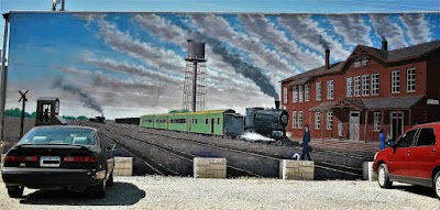 Mural fresco of the railway station in the past