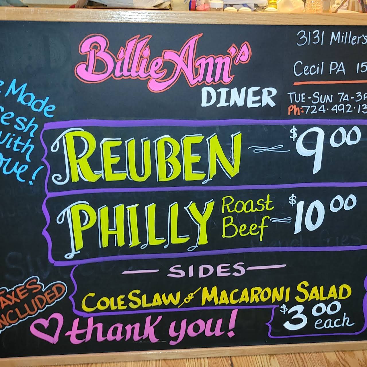Billie Ann's Diner Casual Family Owned Diner in Cecil Twp Serving