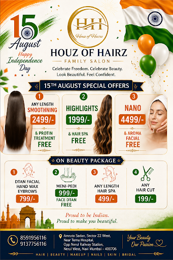🇮🇳✨ 15TH AUGUST SPECIAL OFFERS at HOUZ OF HAIRZ – FAMILY SALON! ✨🇮🇳 post image