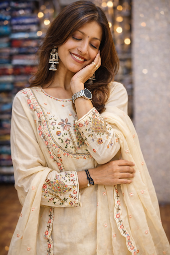 ✨ Cream Handwork Pashmina Heavy Designer Suit – Anuragi Fashion Ahmedabad ✨ post image