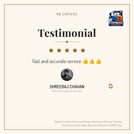 SHREERAJ Chavan's experience at RB COPIERS in Baramati was exceptional! He loved the expert rubbe… post image