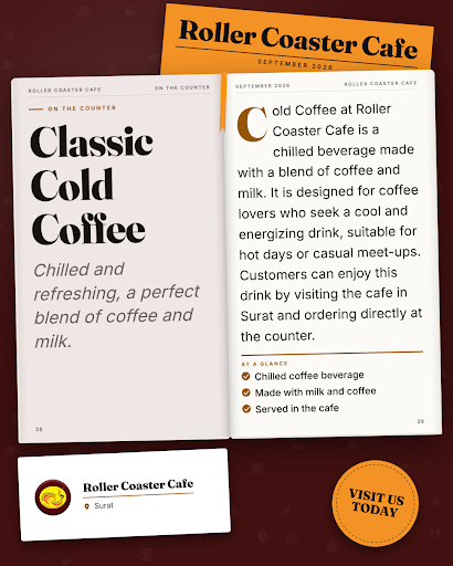 Experience the Classic Cold Coffee at Roller Coaster Cafe in Surat, perfectly brewed to refresh y… post image