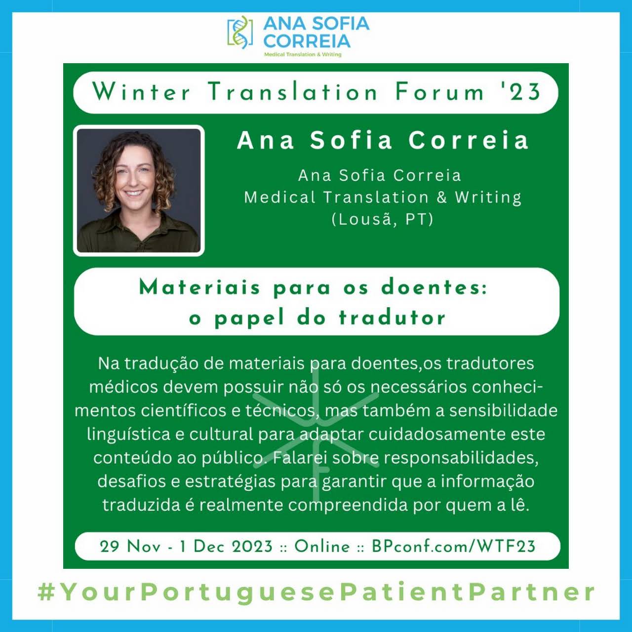 Ana Sofia Correia - English to Portuguese Medical Translator and Writer