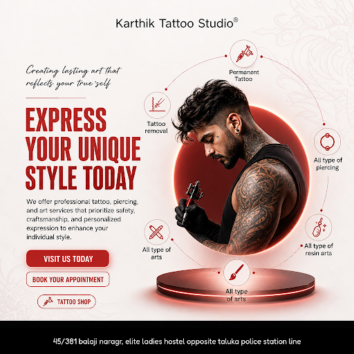 Karthik Tattoo Studio®️ offers expert tattoo artistry, piercing services, and a wide range of res… post image