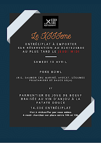 Menu LE XIIIÈME - RESTAURANT TRADITIONNEL Page 1
