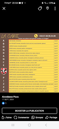 Menu Abondance Pizza Page 1