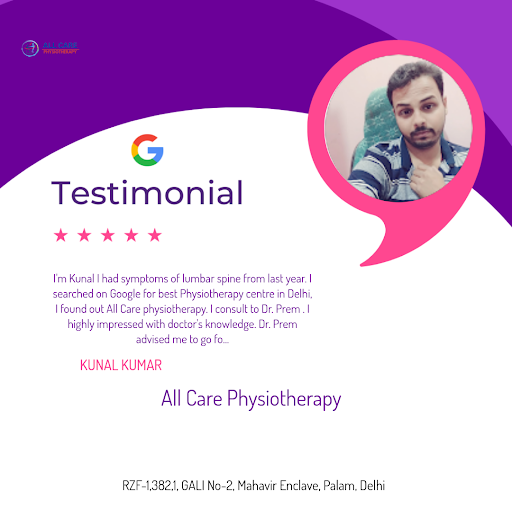 KUNAL, a delighted client, gives 5-star rating to All Care Physiotherapy in Palam, Delhi! He love…