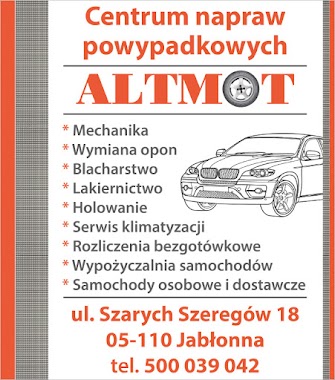 Altmot warsztat samochodowy, blacharstwo, lakiernictwo samochodowe, Author: Altmot Piotr Ścibor warsztat samochodowy