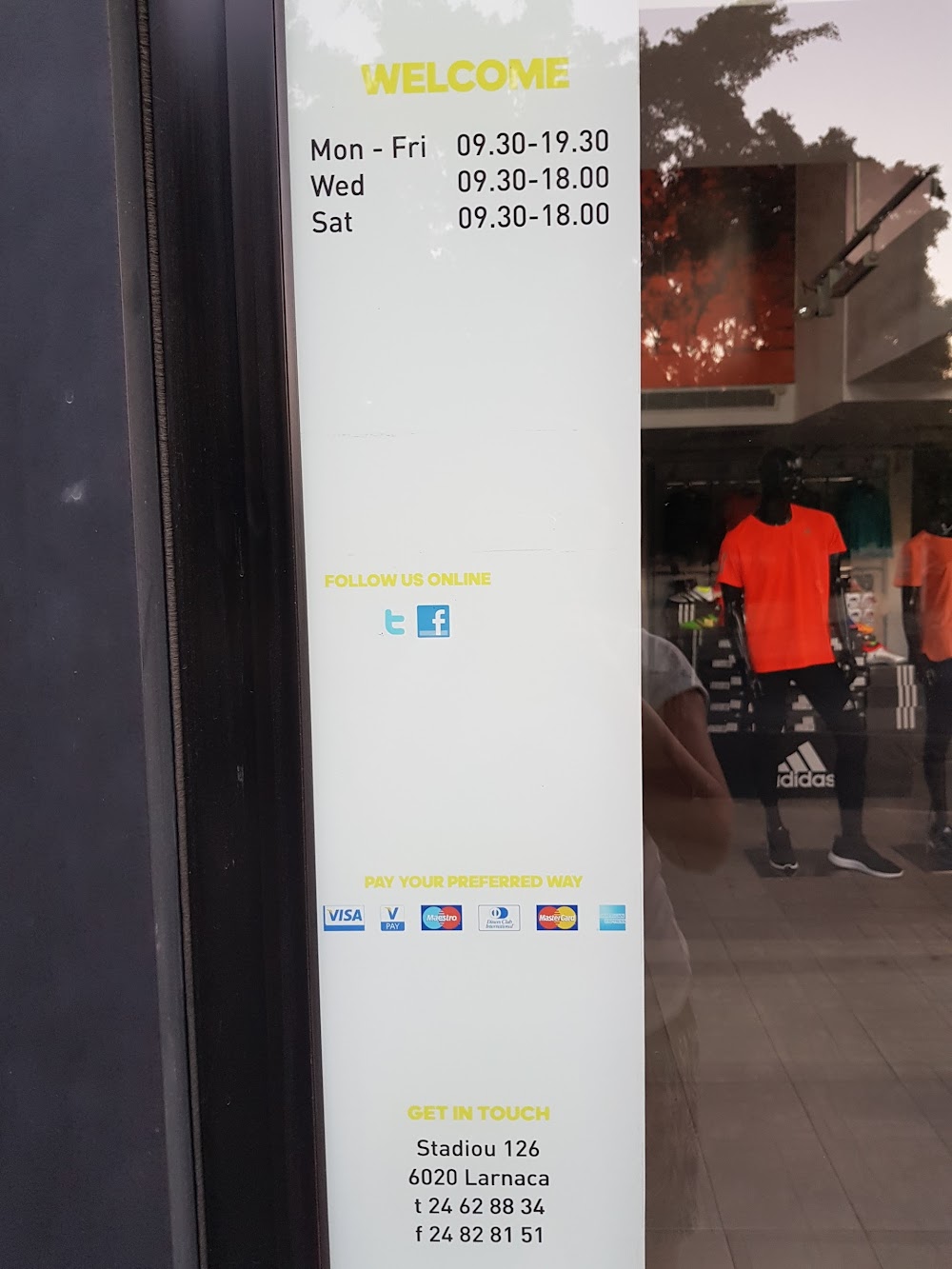 ayer Cuestiones diplomáticas Samuel Adidas outlet, Larnaca — address, phone, opening hours, reviews