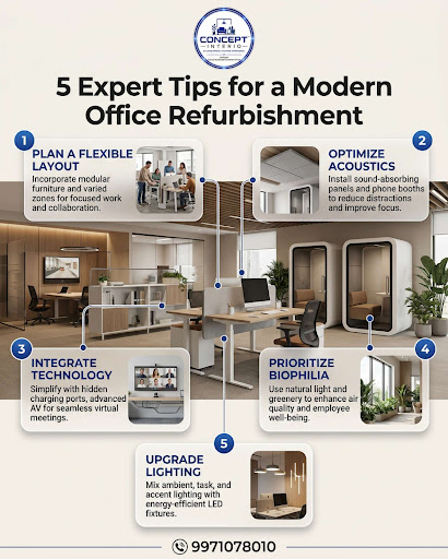 Transform your workspace with these 5 expert refurbishment tips! From flexible layouts to innovat… post image