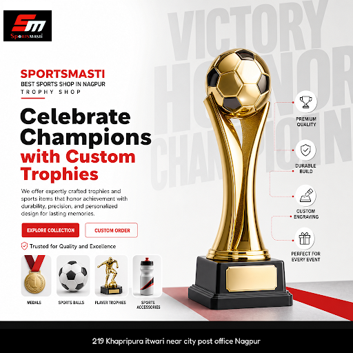SPORTSMASTI in Nagpur offers a wide range of trophies, medals, and sports items including the bes… post image