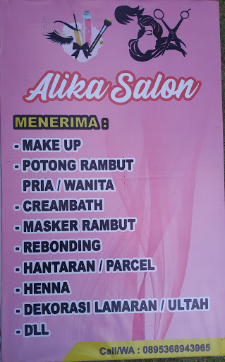 Alika Salon,Make up, Smooting, Bhonding,Crembat,Hena,Hantaran,potong rambut dll (Khusus Wanita )