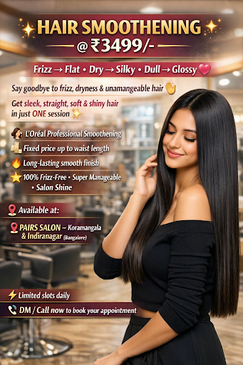 Hair Smoothening & Straightening @ ₹3499 | PAIRS SALON post image