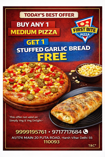 BUY ANY 1 MEDIUM PIZZA GET 1 STUFFED GARLIC BREAD FREE