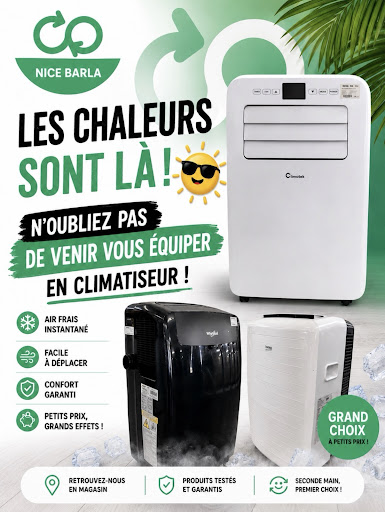 Les températures explosent à Nice ? 🌞
C’est le moment parfait pour venir chercher votre climatiseur mobile pas cher à Cash Converters Nice Barla 🔥➡️❄️

✅ Climatiseurs testés et garantis
✅ Air frais immédiat
✅ Faciles à déplacer
✅ Petits prix toute l’année

⚠️ Attention : il n’y en aura pas pour tout le monde ! Les stocks diminuent rapidement avec cette chaleur 👀

Et pensez-y 💸
Nous pouvons aussi racheter votre ancien climatiseur ou électroménager, selon son état et sa valeur.