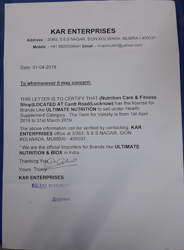 Authorized Dealer of ULTIMATE NUTRITION, BIOX certified dealer from KAR ENTERPRISES; official imp… post image