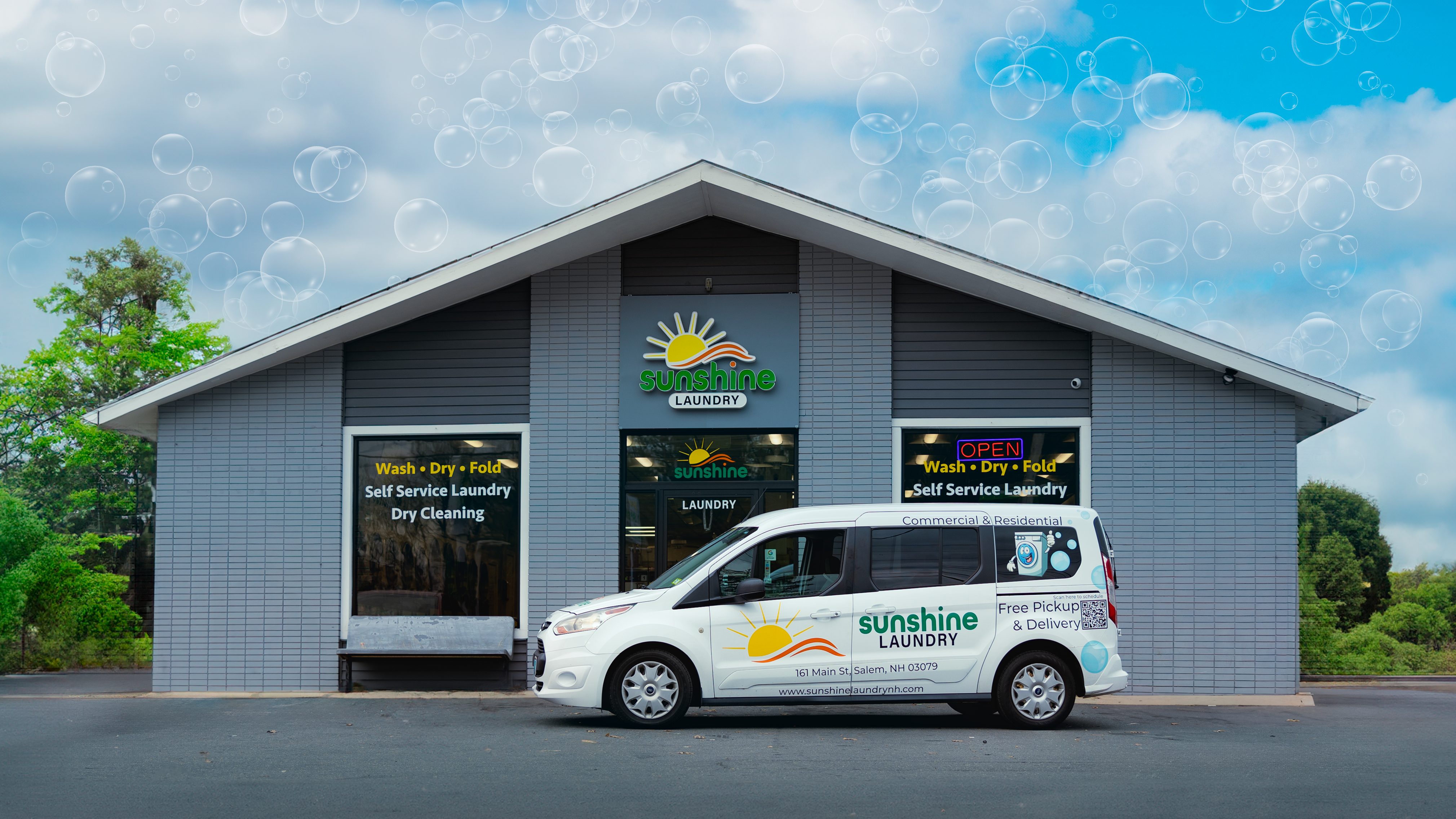 Sunshine Laundry facility with washing machines in Salem