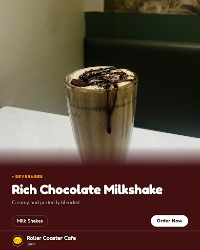 Enjoy a rich chocolate milkshake at Roller Coaster Cafe in Surat, perfect to pair with crispy fri… post image