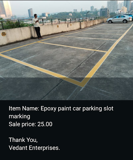 Epoxy paint car parking demarcation.          25/- Running Feet.