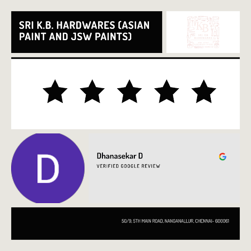 Dhanasekar D" raves about the exceptional service at Sri K.B. Hardwares (Asian paint and Jsw pain… post image