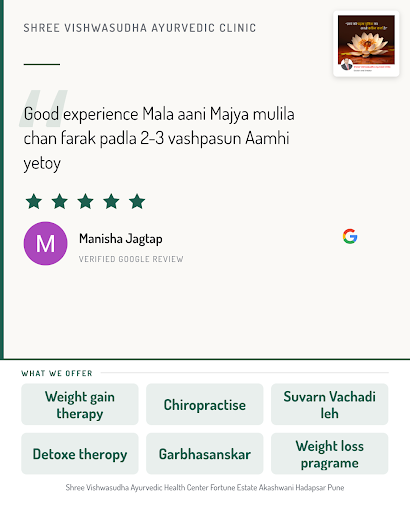 Manisha Jagtap loved the service at Shree Vishwasudha Ayurvedic Clinic in Pune. Experience holist… post image