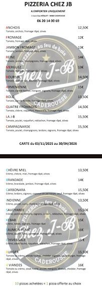 Menu pizzeria au feu de bois Caderousse Page 1