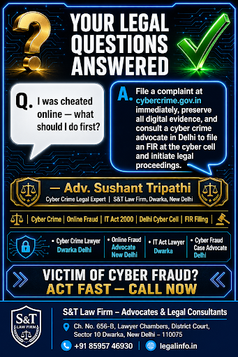 Your legal query will be personally answered by Advocate Sushant Tripathi of SNT Law Firm, Dwarka… post image