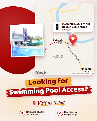 Experience the serene swimming pool access at MAMACHI WADI RESORT Nagaon Beach Alibag, perfect fo… post image