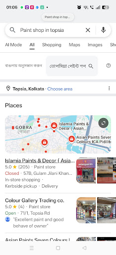 When you search 'best paint shop in Topsia' on Google, as can be seen in the screenshot, Islamia… post image