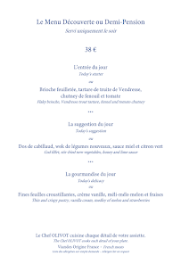 Menu Hôtel Le Château Fort Page 1