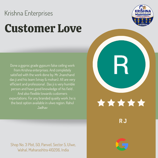 R J, a delighted customer from Navi Mumbai, gives a 5-star rating to Krishna Enterprises, the pre… post image