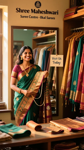 Experience the finest of Ilkal's heritage with Shree Maheshwari Saree Centre's Temple Kasuti Pure… post image