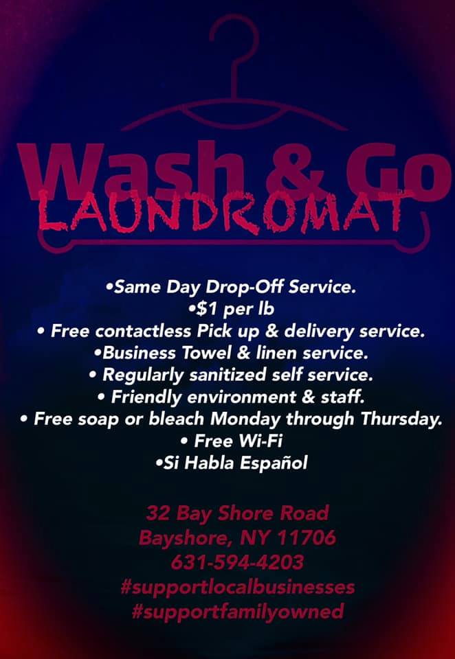 Wash N Go Laundromat facility with washing machines in Bay Shore