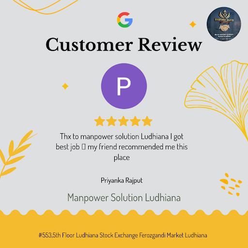 Priyanka Rajput's exceptional experience at Manpower Solution Ludhiana! She loved our prompt job… post image